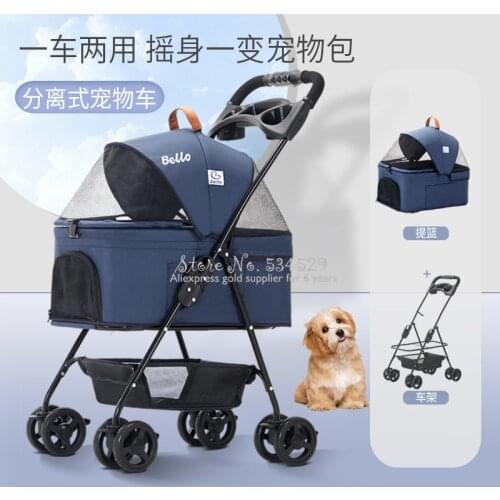 Four-wheel Universal Dog Stroller Separation Pet Stroller Available for Cats and Dogs Cart Trolley Puppy Carrier with Raincover
