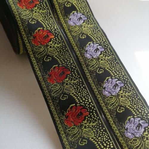 4cm 40mm New Glossy Black Red Purple Rose Quality Beautiful Costume Brocade Garment Laciness Jacquard Ribbon Embroidery Webbing