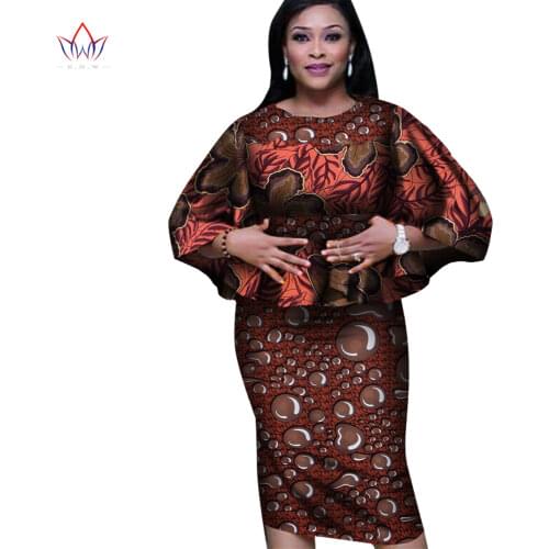 2021 Womens Summer 2 Pieces Skirts Set African Dashiki Print for Women Cotton Tops and Bodycorn Skirt Women Plus Size WY2528