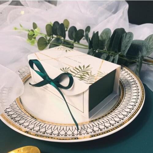 20pcs Green Gift Box Birthday Party Wedding Baby Shower Package Chocolate Cookies Cake Decoration With Ribbon