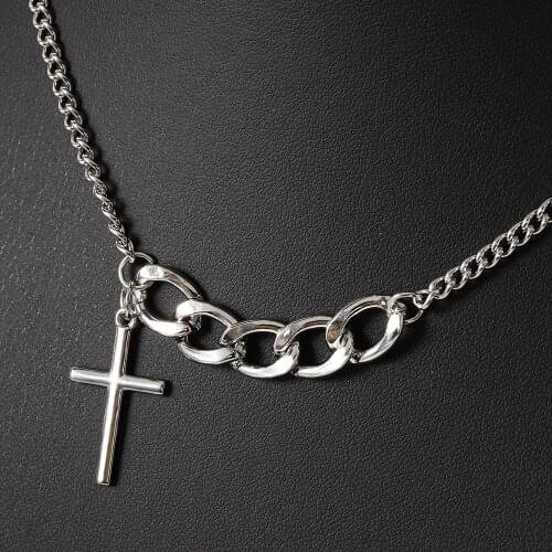 2021 Personality Hip Hop Chain Necklace Metal Cross Pendant Punk Necklace for Women Men Unisex Gothic Jewelry