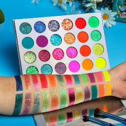24 Colors Matte Sequins Glow Luminous Eye Shadow Palette Pigment Fluorescent Eyeshadow Phosphor Powder Makeup Cosmetics TSLM1