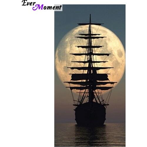3d diy diamond painting cross stitch rhinestones crystal diamond embroidery mosaic needlework moon and ship wall craft ASF464