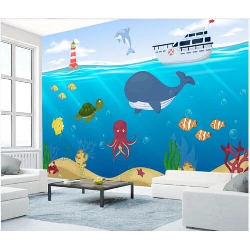Custom photo 3d wallpaper Cartoon hand drawn sea world animal children room home decor 3d wall murals wallpaper for walls 3 d
