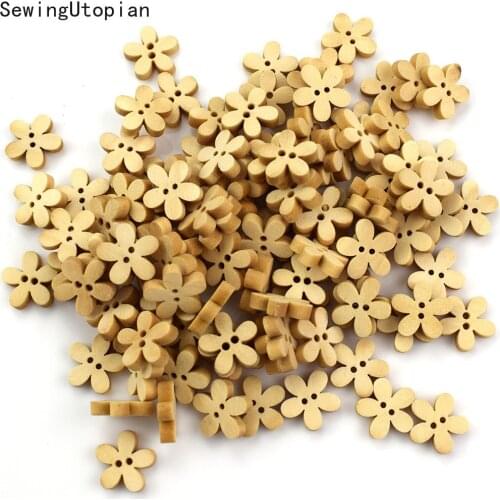 50PCS Flower Flatback Wood Sewing Buttons for Kids Clothes Scrapbooking Decorative Crafts Botones Needlework DIY Accessories