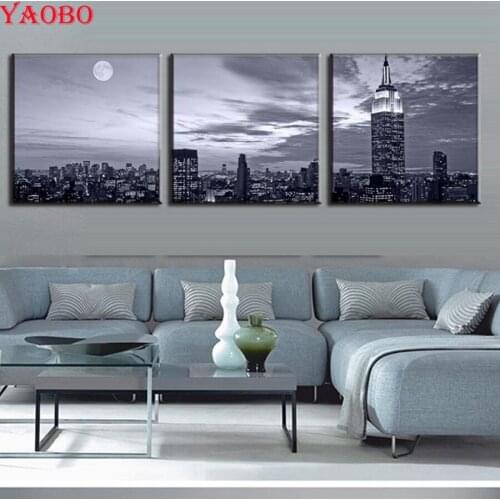 5D DIY Full Square Diamond Painting 3 Piece New York City Night Landscape Mosaic Diamond Embroidery Cross Stitch Home Decor Gift