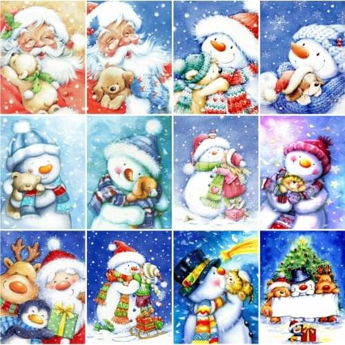 AZQSD Full Drill Diamond Embroidery Snowman Santa Claus Mosaic Diamond Painting Christmas Cartoon Cross Stitch Home Decor