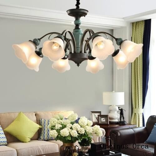 American retro ceramic chandelier living room dining room bedroom European luxury creative flower glass chandelier