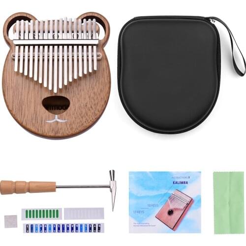 Ammoon 17 Key Kalimba Portable C Tone Thumb Piano Solid Walnut Wood Finger Precussion with Tuning Hammer Wiping Cloth