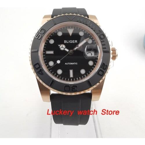 Bliger 40mm black dial Luminous saphire glass;black Ceramic Bezel Automatic movement mens watch-BA52