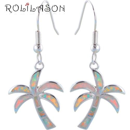Brincos floating charm tree design White Fire Opal Silver Stamped Drop Earrings Wedding Fashion Jewelry OE385