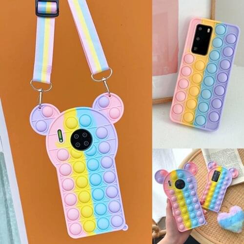 Fashion Rainbow Reliver Stress Push It Bubble Phone Case for Huawei P40 P30 Pro Mate 30 40 Pro Nova 8 7 SE 5 Pro 6 Cover + Rope