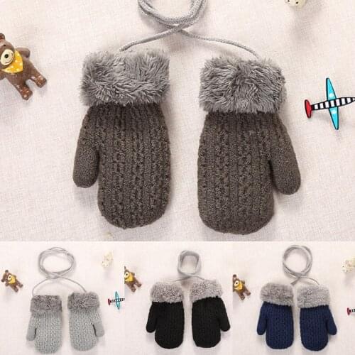 Children Kids Boys Girls Winter Double Layer Knitted Gloves Solid Color Thickened Plush Lined Woolen Full Finger Mittens