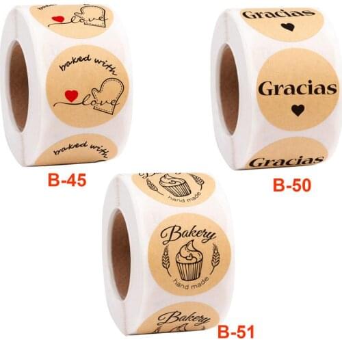 Gracias Labels Handmade Kraft Paper Packaging Sticker for Candy Dragee Bag Gift Box Packing Bag Wedding Thanks Stickers 500PCS