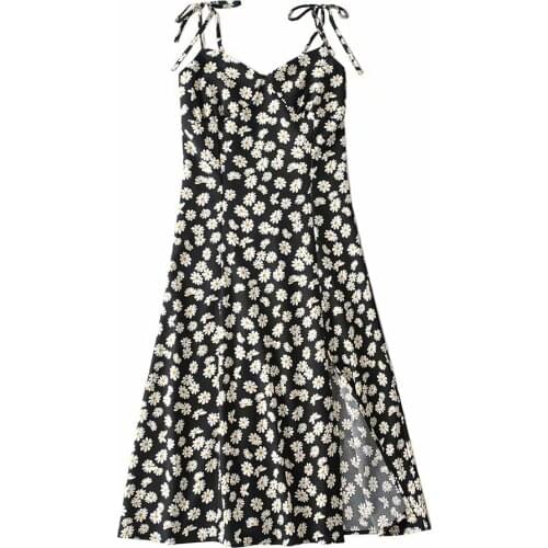 French Retro Little Daisy Crushed Flower High Waist A-word Slim Slim Sexy Side-split Sling Long Skirt DLQZ1962