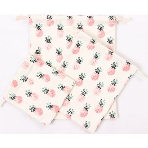 Kawaii Pink Plant Storage Bag Linen Cotton Drawstring Gift Bags Travel Portable Cloth Crafts Packing Bag KidsToys Storage Pouch