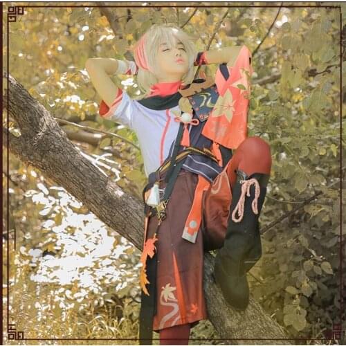 Game Genshin Impact Kiryu Kazuha Battle Suit Party Gorgeous Uniform Cosplay Costume Halloween Anime Men Kazuha Cosplay Wig Hairs