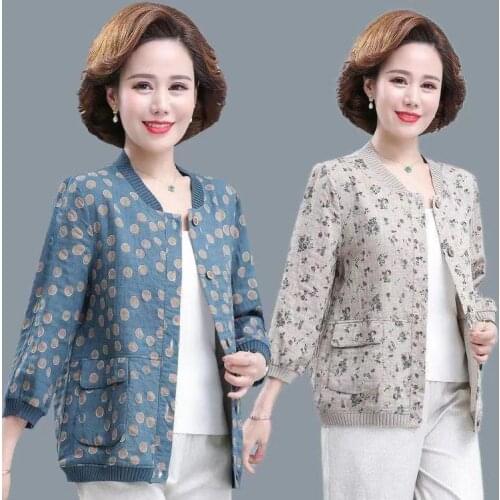 2021 Women Printed Bomber Jacket Casual Women Loose Tops Autumn New Long Sleeve Plus Size Coats Middle Age Mother Outerwear W504