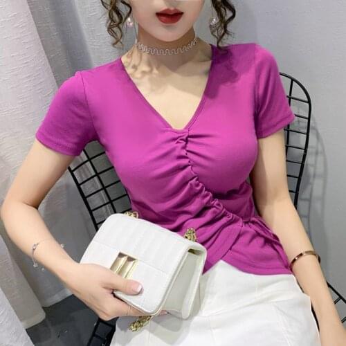 Fashion Cotton T shirt Women Summer 2021 Puff Sleeve Slim Fit Korean Basic Ladies Tshirts Streetwear Harajuku Casual Tees PD133