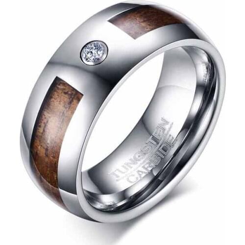 Trendy Tungsten Carbide Silver Ring Men Brown Stripe Cubic Zircon Ring Anniversary Jewelry Top Quality Souvenir anillos Wholesal