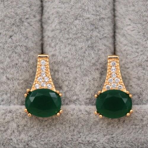 Trendy Gold Plated Copper Hoop Earrings Green Red Round Zirconia For Women Fashion Jewelry Accessories Wedding Anniversary Gift