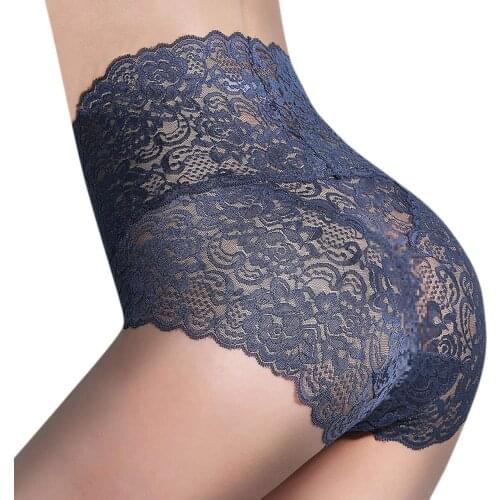 Fashion Sexy High Waist Lace Womens Underpants Soft Hollow out Panties Ladies Lingerie Breathable Briefs Plus Size