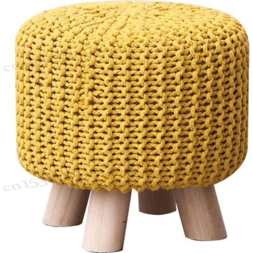 Fashion Round Stool Handmade Wool Knitting Stool Children Small Stool Woven Small Round Stool Home Shoe Changing Stool Small Low