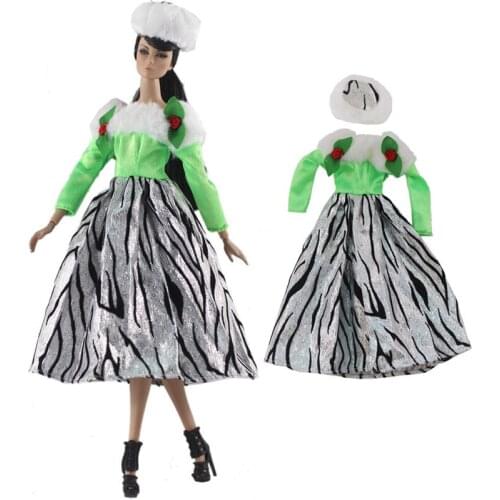 Green Zebra Set Fashion Doll Clothes For Barbie Doll Clothes Party Dress & Hat 1/6 Doll Accessories For Barbie Doll Outfits Toys