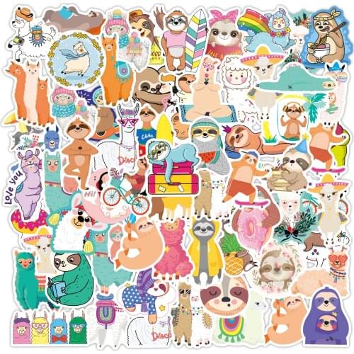 Cute Animal Stickers Cute Llama Alpaca Kawaii Sloth Cartoon Sheep Stickers Decal on Kids Laptop Reward Stickers Scrapbooking