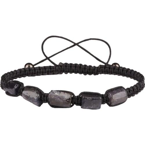 Natural rough black crystal semi precious stone beads adjustable unisex handmade knots black brown cord macrame bracelets