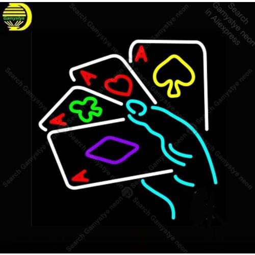 Neon Signs for Poker Ace Lucky Neon Bulbs sign Restaurant Handcraft Game room Lamp display neon Letrero Neon enseigne lumine