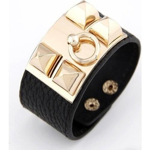 2021 New Leather Bracelet for Women Exaggerated Punk Bracelet Unique Rivet Stud Wide Cuff Gothic Rock Unisex Bangle Favors