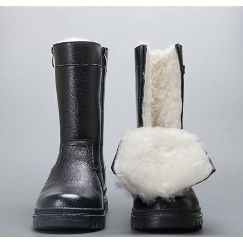 2021 New Natural Wool Men Winter Shoes Warmest Mens Boots Leather Handmade Men Winter Snow Boots Winter Keep Long Warm