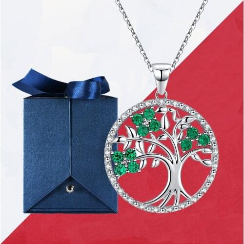 Christmas Gift Tree of Life Necklace Women Sterling Sliver Chain Jewelry Femme Long Necklaces Jewellery with Cute Box