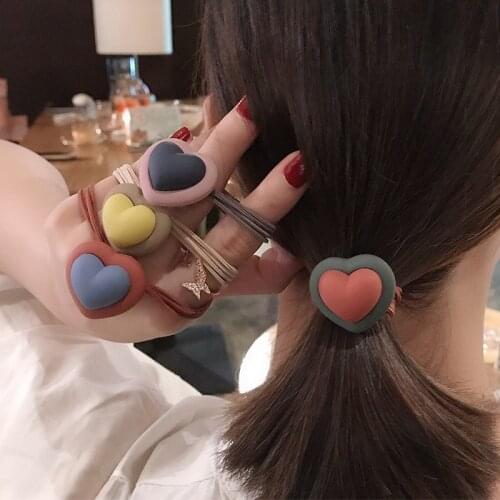 Sempli High Elasticity Matte Shape Heart Love Square Assembled For Women Hair Band Kid Children Rubber Band Hair Accessories