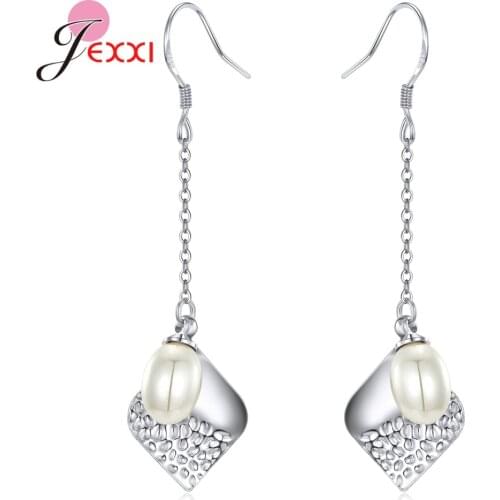 Geometric 925 Sterling Silver Drop Earrings For Women Girl Trendy Pearl Dangle Earing Ear Jewelry For Wedding Party