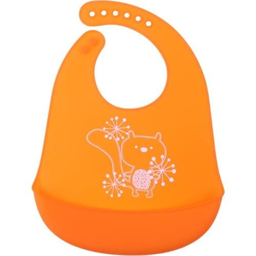 Cute Cartoon Printed Baby Silicone Bib Waterproof Boy Girl Watering Towel Adjustable Size Baby Eating Bib
