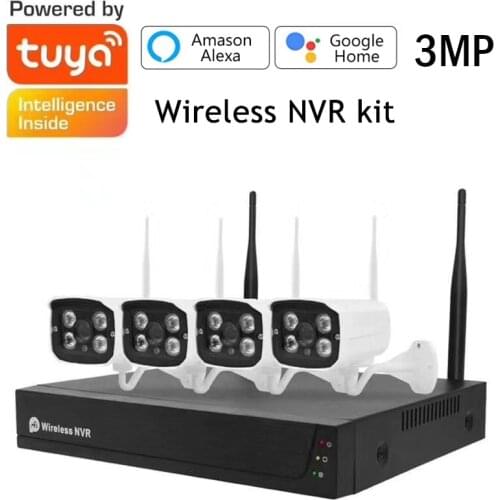 Tuya Smart Life 4CH Surveillance Kit 1080P WIFI CCTV System Monitor NVR CCTV Camera Security Waterproof With Google Home Alexa