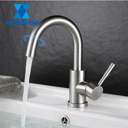 XUNSHINI Bathroom Sink Faucet Stainless Steel Bar Lavatory Sink Faucet Mixer Small Kitchen Faucet Tap Brushed Nickel