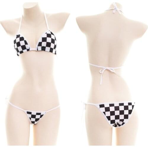 Sexy Personality Mosaic Cartoon Bikini Set Japanese Girl Print Bandage Lingerie Pajamas Sexy Underwear Set