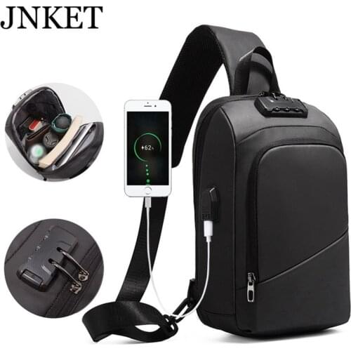 JNKET New Fashion Mens USB Charging Chest bag Messenger Bags Oxford Fabric Shoulder Bag Crossbody Bag Anti-theft Chest Pack