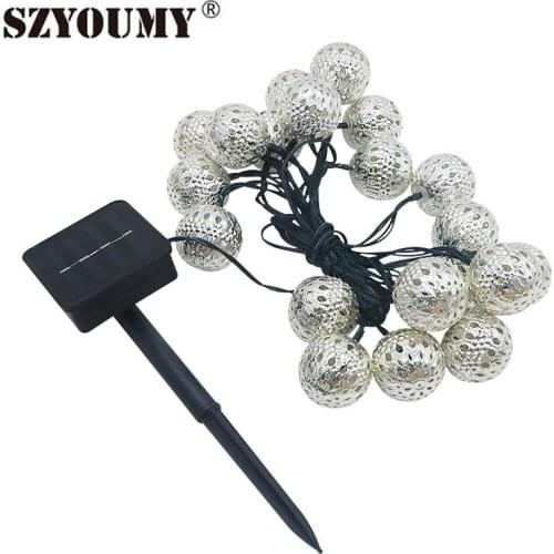 SZYOUMY Solar led string Lights Moroccan Ball lantern Multicolor silver fairy ball string light Chritmas Home decoration