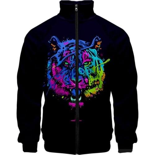 Tiger Print New Fashion 3d Stand Collar Hoodie Men Women Zipper Hoodies Jackets Long Sleeve Sport Unisex 3D Sweatshirts Tops