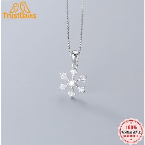 TrustDavis Fashion Real 925 Sterling Silver Sweet Snowflake Shiny CZ Charm Pendant Handmade DIY Accessories Fine Jewelry DZ479