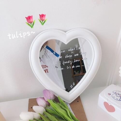 Heart-shaped Vanity Mirror Wall Mounted Dual-Use Makeup Mirror Portable Cosmetic Tools for Girls Desktop Decor Cosmetic Mirrors