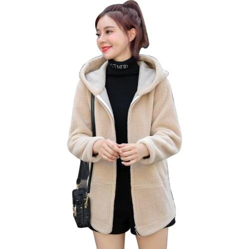 2020 autumn winter new womens loose sheep shearling jacket fashion fur one lamb wool short coat thick warm hooded parka overcoat