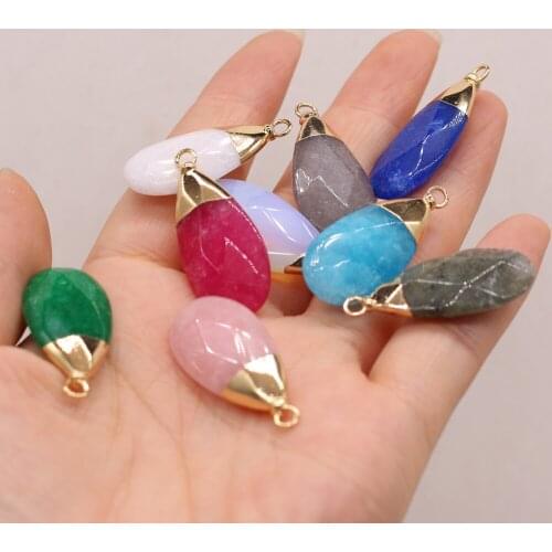 2pcs Natural Stone Pendant Long Water Drop Shape Agates Pendant Charms for Making Women DIY Necklace Accessories Size 15x35mm