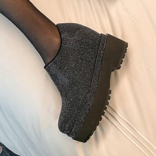 2021 New Bling Crystal Height Increasing Women Pumps High Platform Zipper Women Shoes High Heels Office Lady Shoes Mary Janes