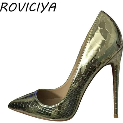 12 cm Python Sanke Printing Women Shoes Wedding Dress Zapatos Mujer High Heels Sapato Feminino YG012 ROVICIYA