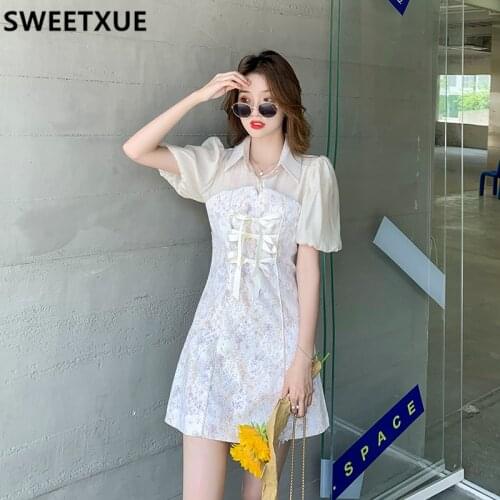 SWEETXUE 2021 Summer New Super Fairy Oil Painting Puff Sleeve Floral Dress Female Fashion Sweet Kawaii Party Mini Dress Vestidos